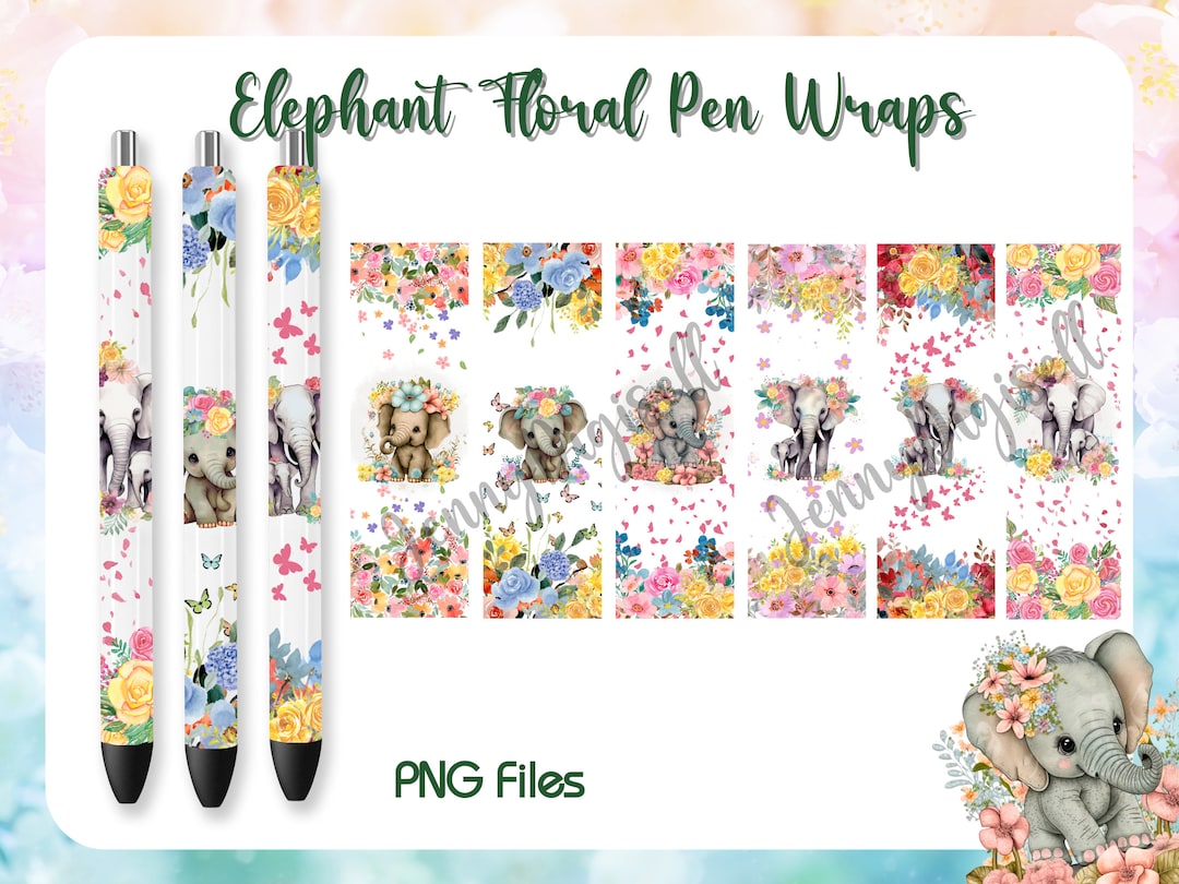 Elephant Pen Wraps Set of 6 Styles[png], Floral Elephant Pen Wraps ...