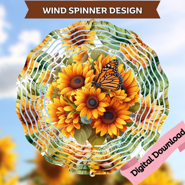 3D Sunflowers Wind Spinner PNG, 3D Sublimation Design, Digital Windspinner, Sublimation Wind Spinner [PNG]