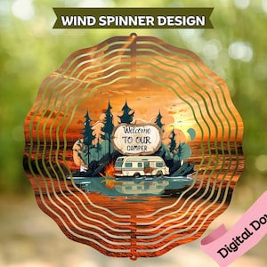 Camping Wind Spinner PNG, RV Camping Sublimation Wind Spinner, Sunset Camping [ PNG]