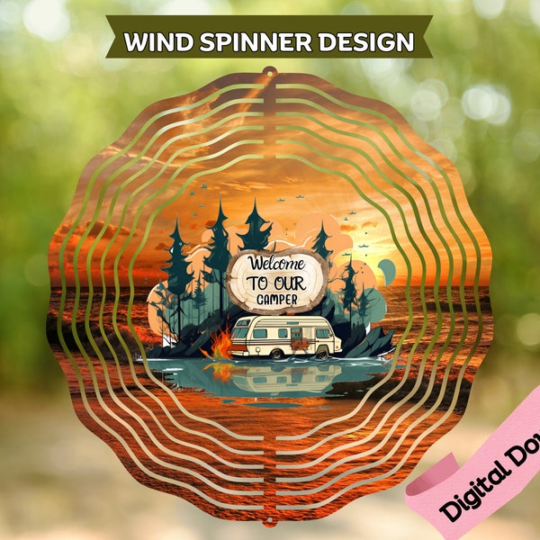 Camping Wind Spinner PNG, RV Camping Sublimation Wind Spinner, Sunset Camping [ PNG]