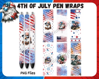 4th of July Pen Wraps, American Flag Pen Wraps, Independence Day Pen Wraps Set of 6 Styles [PNG], Eagle, Duck, Bigfoot, USA Flag Pen Wraps
