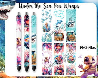 Under the Sea Pen Wraps, Underwater pen wraps, Fish pen wraps png, Shark, Dolphin, Turtle Pen Wrap Sublimation, Epoxy Pen Wraps [PNG]