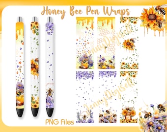 Honey Bee Pen Wraps Set of 6 Styles[PNG], Honey Pen Wraps [PNG], Lavender bees, Flower, sunflowers, Honey Bee Expoxy Pen Wraps [PNG]