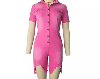 Pink Denim Romper