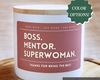 Boss Mentor Superwoman Candle, Gift for Boss, Supervisor Gift, Mentor Appreciation Gift, Personalized Gift, Christmas Gift, Wood Wick, 14oz