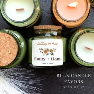 Fall Floral Wedding Candle Favors Bulk, Fall Shower Favors, Personalized Favors, Engagement Favors Rustic Wedding Favors Green 3oz-SET OF 12