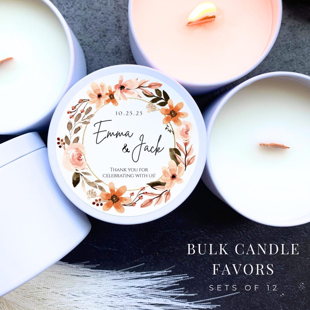 Floral White Soy Candle Wedding Favors - Personalized Set of 12 - Etsy