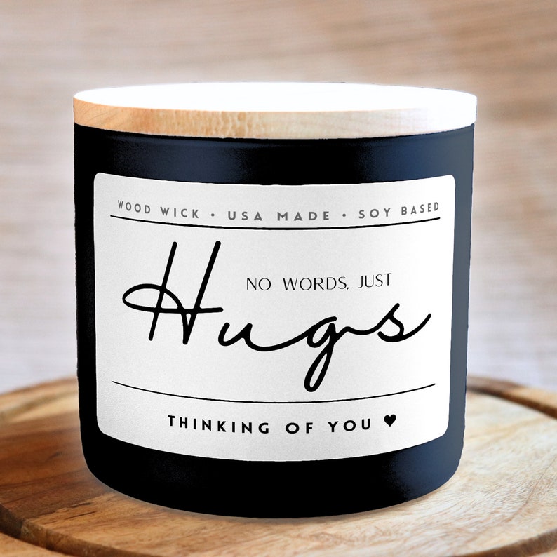 No Words Just Hugs Candle Personalized, Thinking of You Gift, Gift for Friend, Get Well Soon, Sympathy, Gift Box for Her, Sending you Hugs Black Jar