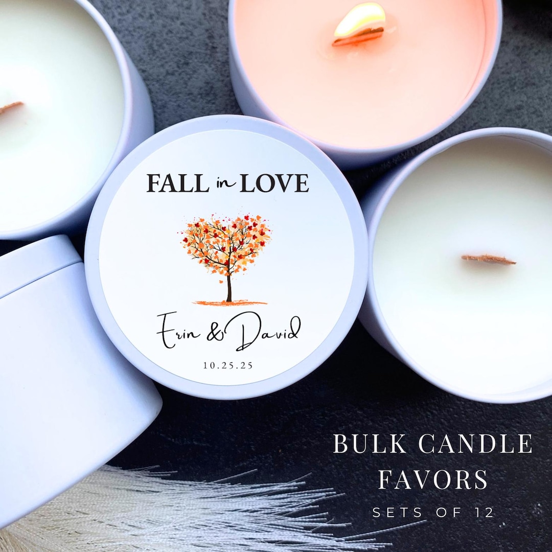 Fall Wedding Favors Bulk: White Soy Candle, Personalized Label, Set of ...