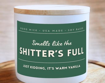 Smells Like the Shitter's Full Candle: Funny White Elephant Gift, Soy Blend, Wood Wick