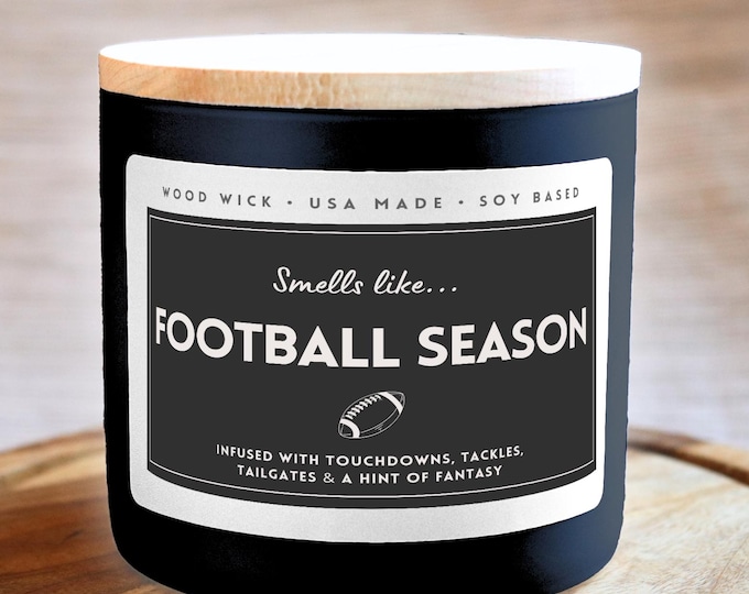 Football Season Candle: Funny Game Day Gift, Soy Blend, Wood Wick