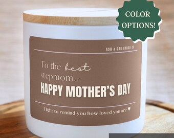 Personalized Stepmom Mother's Day Candle: Soy Blend, Wooden Wick