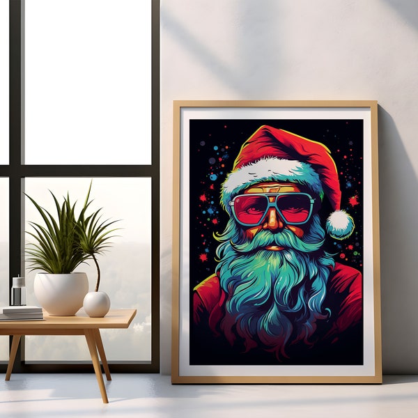 Retro Santa Poster, Santa Wall Art, Digital Print, Christmas Poster, Printable Wall Art, Santa Claus Art, Christmas Wall Art, Winter Poster