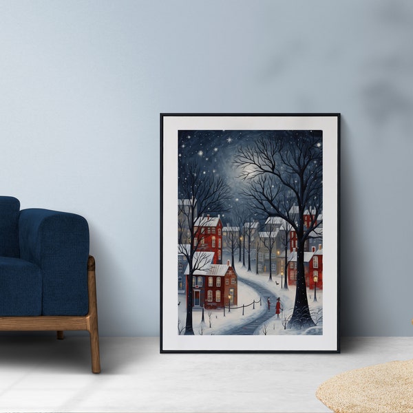 Winter Town Poster, Winter Wall Art, Winter Poster, Christmas Print, Christmas Printable Wall Art, Weihnachten Poster, JPG Files, Digital