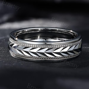 Mens Sterling Silver Wheat Pattern Ring | Vintage Style Wedding Band | Nature Inspired Anniversary Ring | Handcrafted Promise Gift for Him