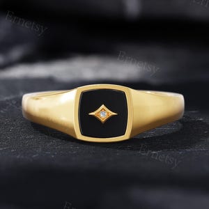 Einzigartiger Herren Siegelring mit schwarzem Onyx Siegelring, Goldring mit Moissanit