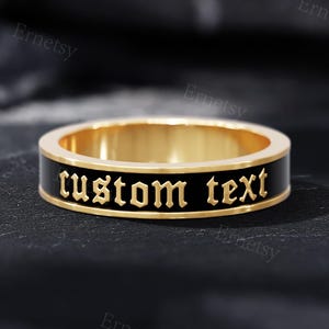 Massiver Gold Herrenring mit gotischem Schriftzug, moderner Ehering in Gold, einzigartiger Ring für Ihn, benutzerdefinierter Textring z.B. Bis zum Tod