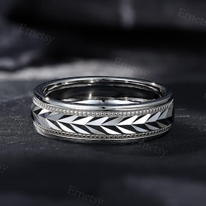 Herrenring Sterling Silber Weizen Muster | Vintage-Stil Ehering | Natur inspiriert Jahrestag Ring | Handgefertigtes Versprechen Geschenk für Ihn