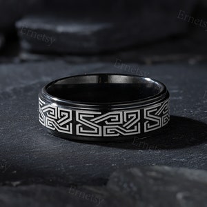 Men Tungsten Wedding Band Couples Black Wedding Rings Unique Pattern Ring For Men Ring to Husband Boyfriend Ring Promise Anniversary Gift