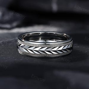 Herrenring aus Sterlingsilber mit Weizenmuster, Ehering im Vintage-Stil, von der Natur inspirierter Jahrestagsring, handgefertigtes Verlobungsgeschenk für ihn