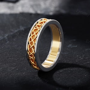 Celtic Knot Wedding Band, Men&#39;s Two-Tone Gold and Silver Ring, Unique Custom Handcrafted Ring for Him, Timeless Anniversary Band