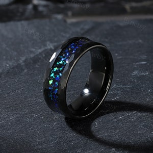 ブラックタングステン製宇宙リング | オリオン星雲リング | 8mm メンズ レディース 結婚指輪 | ポリッシュ仕上げ スムース | ブラックバンドカラー | 男性向けプロミスリング