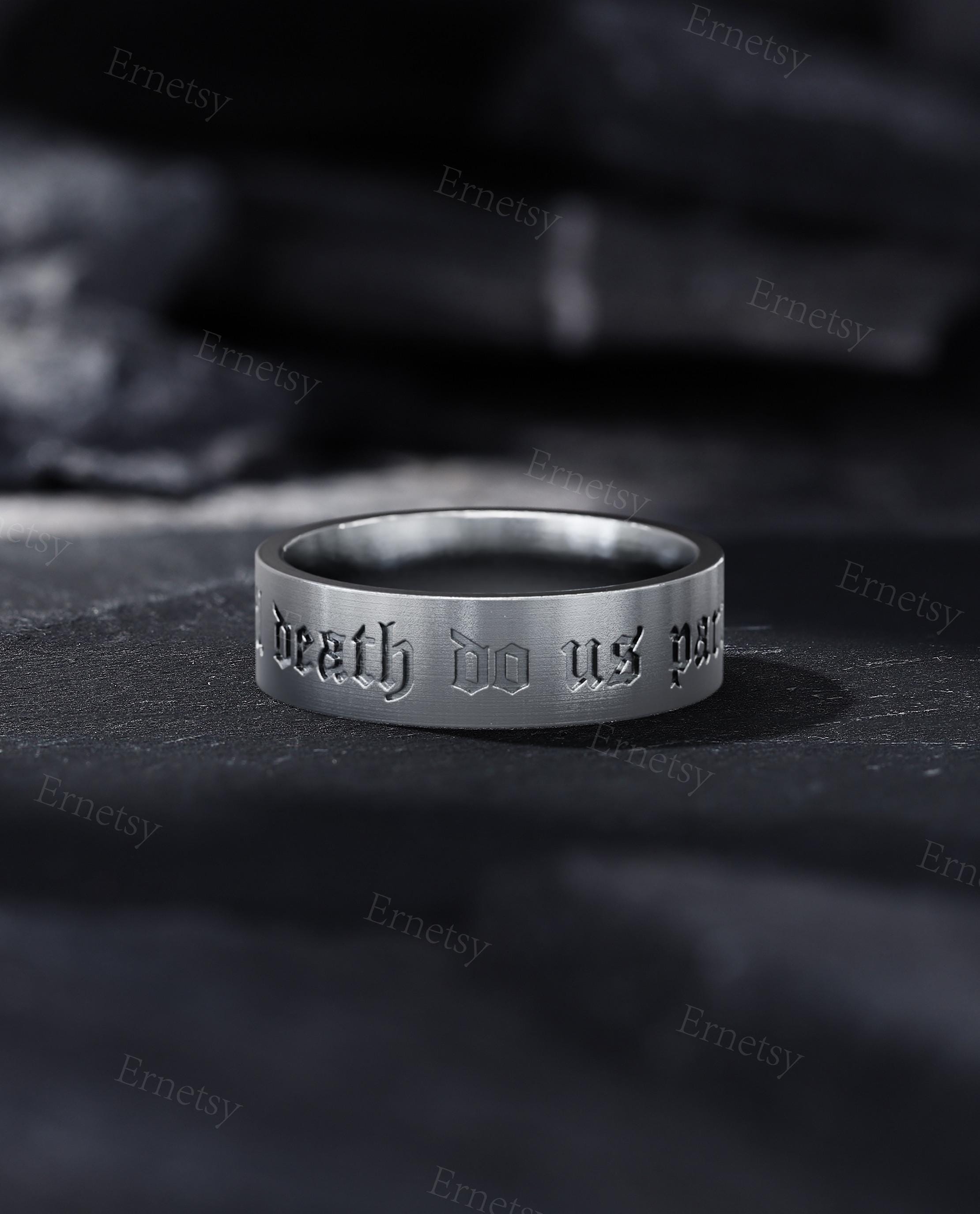 Gothic Til Death Mens Wedding Band: Punk Rock Statement Ring