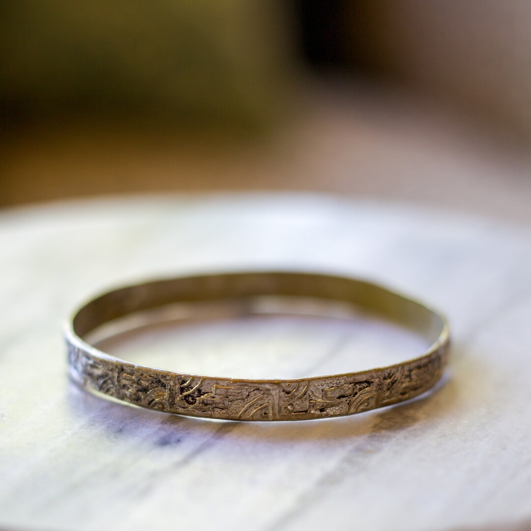 Vintage Etched Mexican Sterling Silver Band Bracelet Etsy