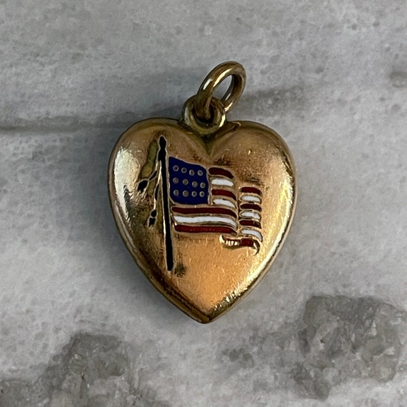 Victorian Patriotic Rose Gold Heart Charm, Dated J