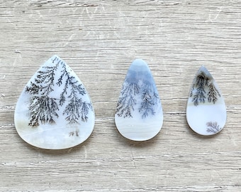 Dendritic Agate Cabochon Raindrop/Pear Shaped Lot - 21-28mm - Scenic Agate - Dendrite Agate Cabochon - Scenic Cabochon - Loose Gemstones