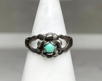 Vintage Sterling Silver Turquoise Rose Southwestern Style Ring, Size 6 (US)