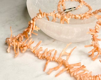 Pink Angel Skin Natural Coral Branch Necklace 23"