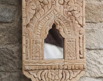 Hand Carved Wooden Vintage Jharokha Mirror Frame