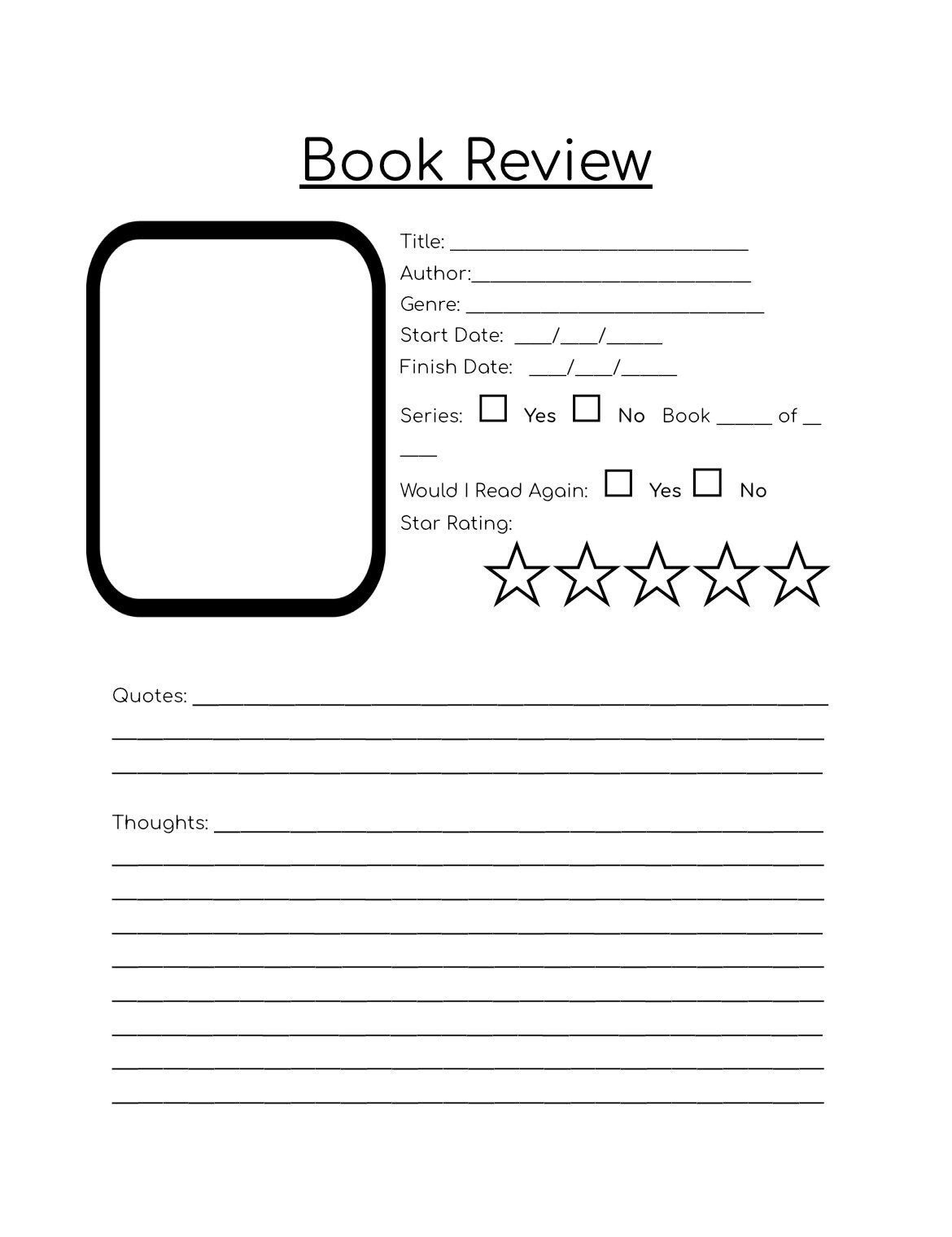Book Review Template Book Review Journal Digital Downloads Printable