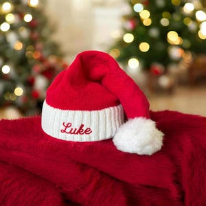 EARLY BIRD SALE! Custom Embroidered Santa Hat – Personalized Christmas Beanie for Baby, Kids & Adults – Holiday Name Hat – New Font Option