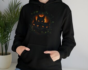 Moletom com capuz sobrenatural | Moletom com capuz de Halloween | Design de Halloween de gato preto | Moletom com capuz amante de gatos | Moletom com capuz de gato | Moletom com capuz engraçado de gato de Halloween