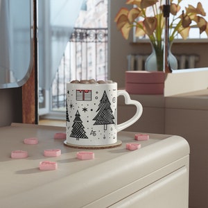 Christmas Heart-Shaped Mug, Christmas Mug, Heart Mug, Holiday Gift