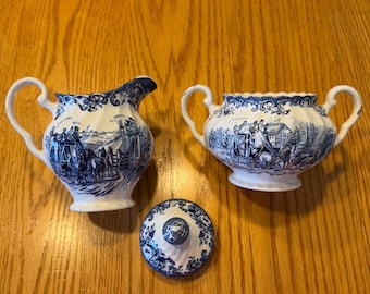 Juego de azucarero y cremera Johnson Bros, Blue Coaching Scenes