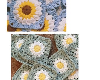 Sunflower & Daisy Granny Square Crochet Pattern-Amigurumi crochet pattern for bag-beginner friendly-Sunflower Granny square-PDF pattern