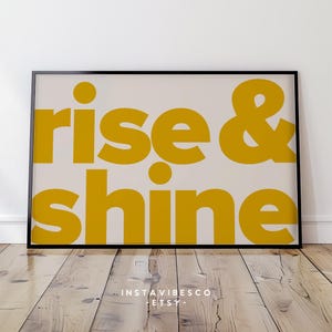 Arte de pared imprimible "Levántate y brilla", cita positiva, descarga digital, decoración retro inspiradora para el hogar, arte para el dormitorio