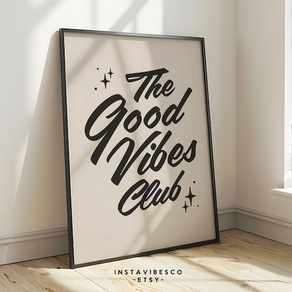 Good Vibes Club Retro Art Print: Positive Quote (Digital Download)