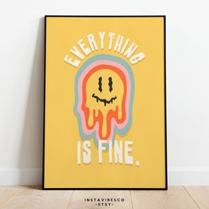 Everything Is Fine Art Print: Retro Smiley Face Poster (Digital Download)