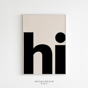 Olá, arte de parede para impressão em preto e branco, citação positiva, download digital, decoração retrô inspiradora para escritório em casa, entrada, saudação