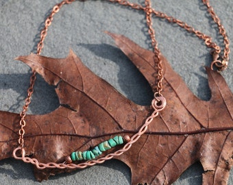 Handmade Copper Twist Necklace with Turquoise Heishi Beads
