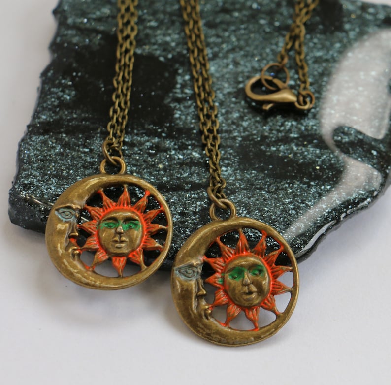 Necklace: Patina Sun and Moon - Etsy