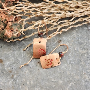 Earrings Copper Impressed Flower