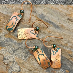 Copper Impressed &quot;Blue Bird&quot; Earrings