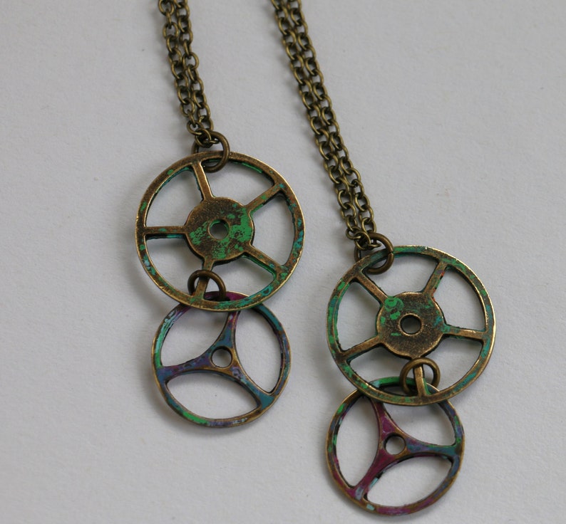 Necklace: Patina Gears - Etsy