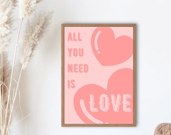 All you need is love, The Beatles - Typographic Print - Home Decor - Wall Art - Song Lyrics - Digital Download
