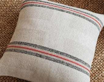 Almohada de lino y algodón Orth, cojín de mezcla de lana, lino y algodón, funda de almohada gruesa con rayas negras y rojas, decoración rústica de estilo bohemio.